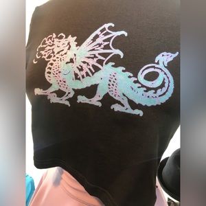 Fantasy Dragon Vintage Image Crop T Shirt Top Black New